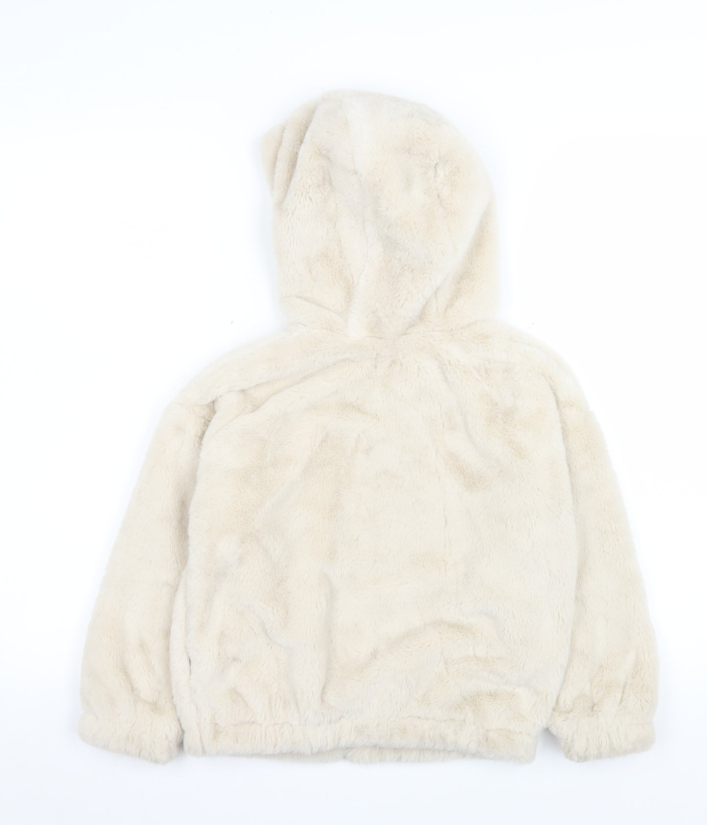 F&F Girls Beige Faux Fur Hooded Zip Jacket 7-8 Years