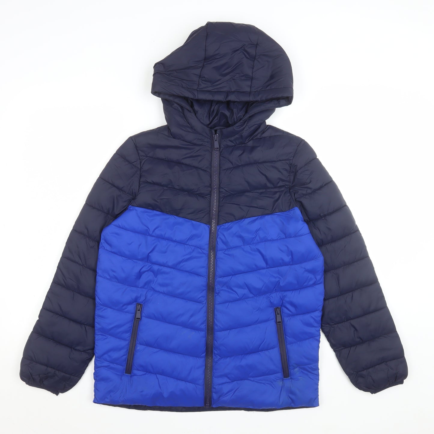Marks and Spencer Boys Blue Hooded Puffer Jacket 12-13 Years Water Resistant