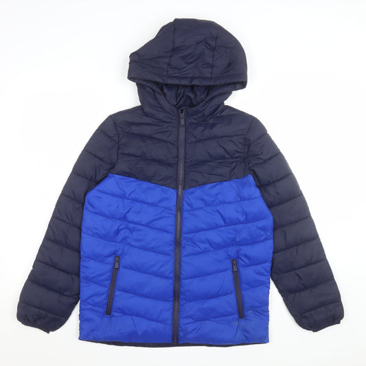 Marks and Spencer Boys Blue Hooded Puffer Jacket 12-13 Years Water Resistant