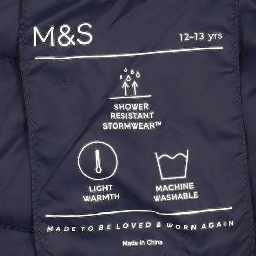 Marks and Spencer Boys Blue Hooded Puffer Jacket 12-13 Years Water Resistant
