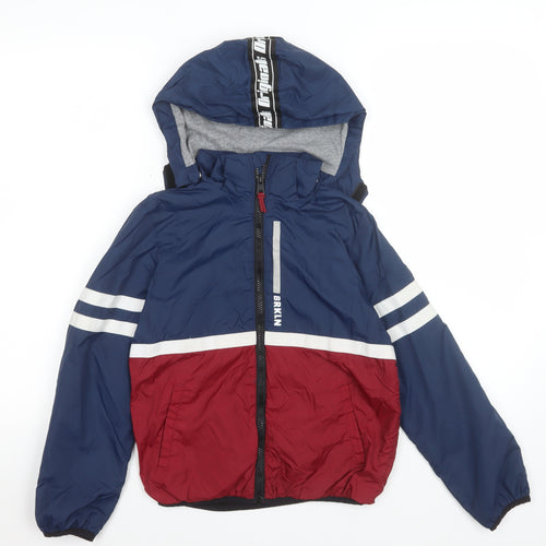 H&M Boys Blue Colourblock Hooded Puffer Jacket Size 6 Years