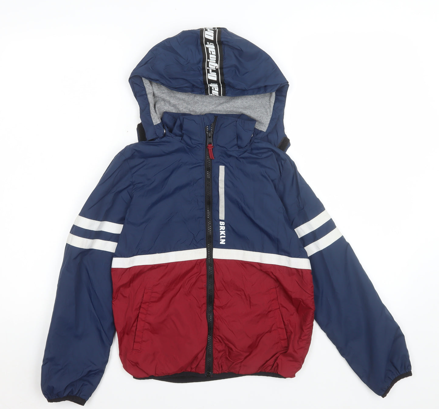 H&M Boys Blue Colourblock Hooded Puffer Jacket Size 6 Years