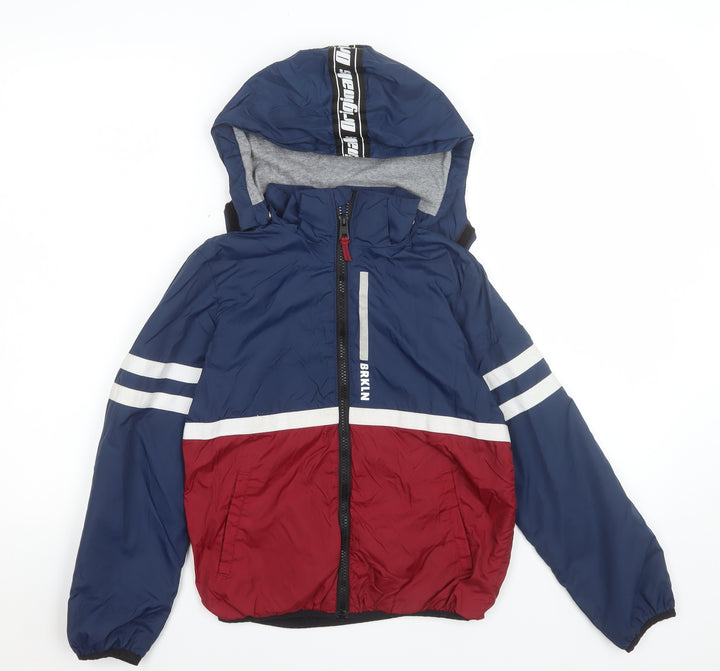 H&M Boys Blue Colourblock Hooded Puffer Jacket Size 6 Years