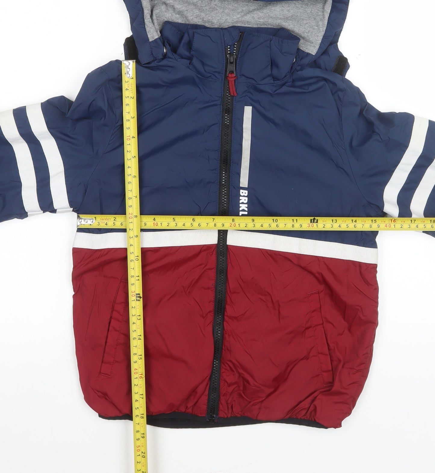 H&M Boys Blue Colourblock Hooded Puffer Jacket Size 6 Years