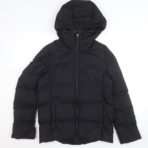Uniqlo Women's Black Puffer Jacket M Hooded Down Mid-Length Winter Coat