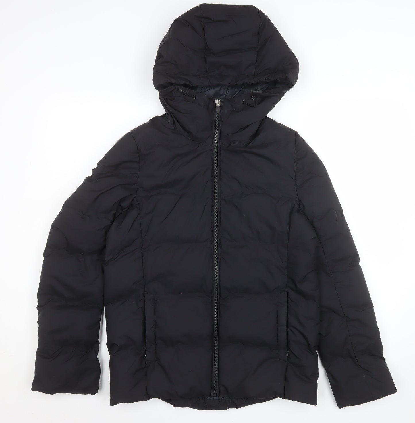 Uniqlo Women's Black Puffer Jacket M Hooded Down Mid-Length Winter Coat