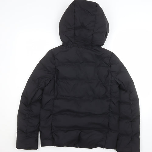 Uniqlo Women's Black Puffer Jacket M Hooded Down Mid-Length Winter Coat