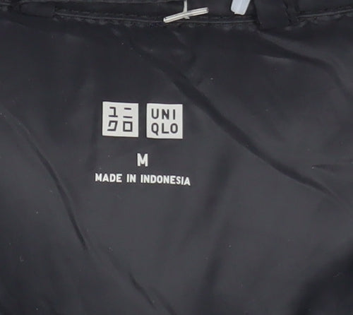 Uniqlo Women's Black Puffer Jacket M Hooded Down Mid-Length Winter Coat