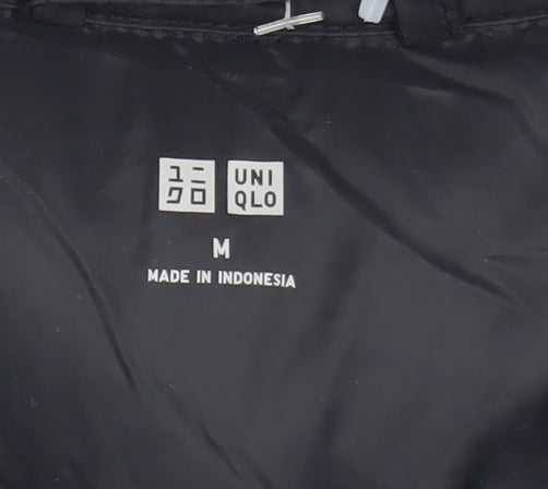 Uniqlo Women's Black Puffer Jacket M Hooded Down Mid-Length Winter Coat