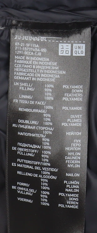 Uniqlo Women's Black Puffer Jacket M Hooded Down Mid-Length Winter Coat