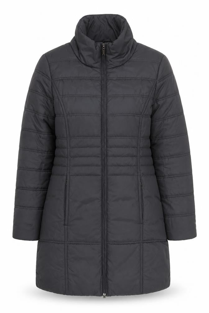 Front view of VIZ-A-VIZ Women's Black, size 12, Long Quilted Puffer Coat