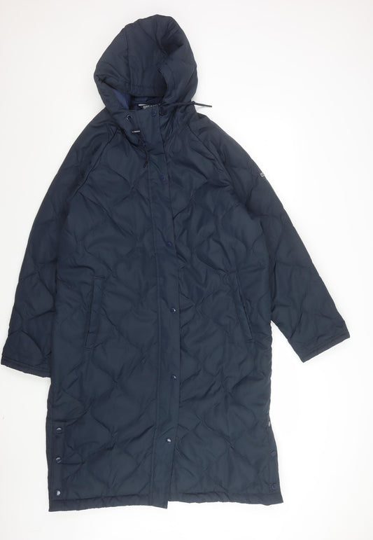 Regatta Women Blue Quilted Long Hooded Waterproof Coat Size 14