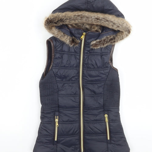 Firetrap Girls Black Hooded Faux Fur Trim Puffer Gilet 9-10 Years