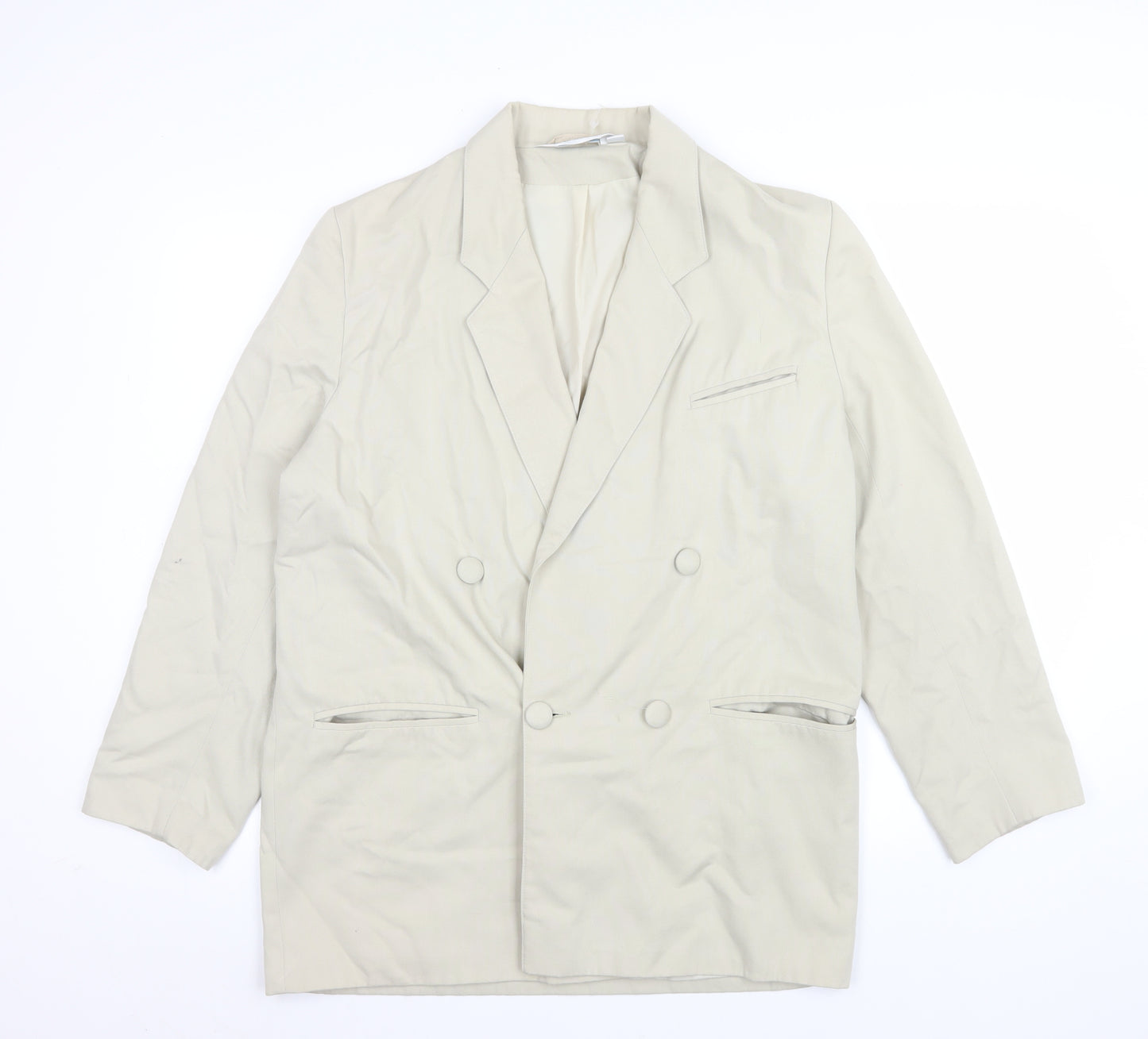 Sensations Women Beige Double-Breasted Blazer Size 14 Classic Fit