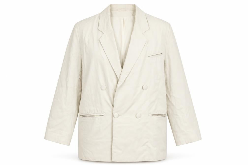 Front view of Sensations Women Beige Double-Breasted Blazer, size 14, Classic Fit