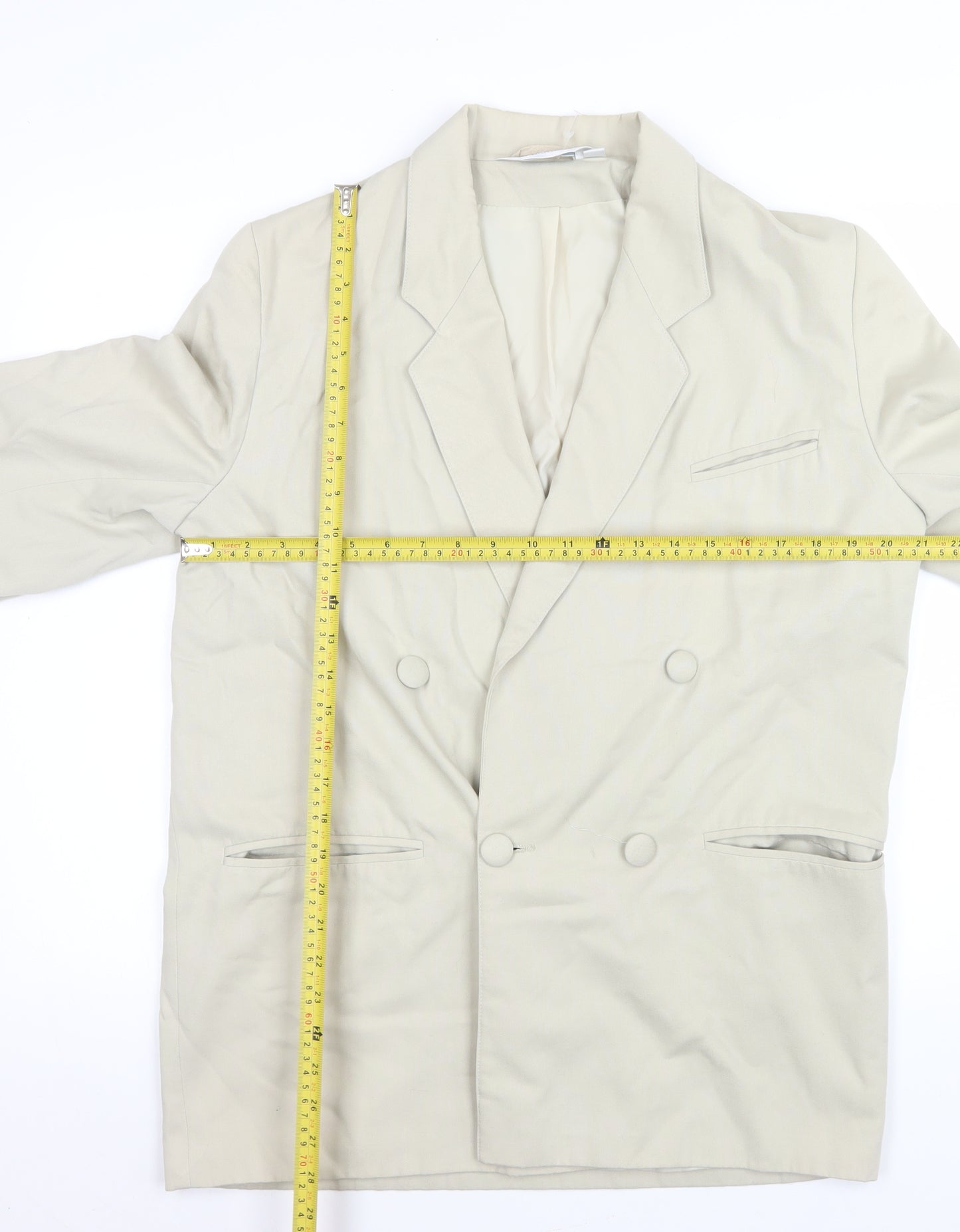 Sensations Women Beige Double-Breasted Blazer Size 14 Classic Fit