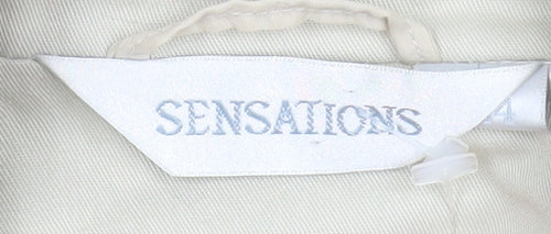 Sensations Women Beige Double-Breasted Blazer Size 14 Classic Fit