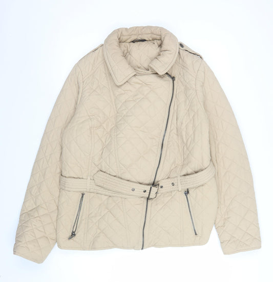 F&F Women Beige Quilted Belted Jacket Size 20