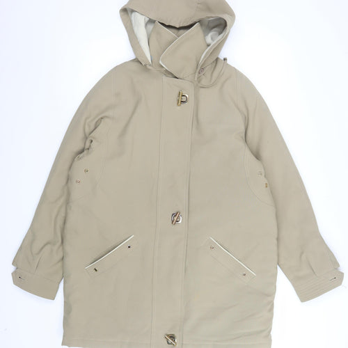 David Barry Women Beige Long Hooded Parka Coat Size 14