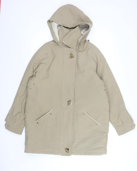 David Barry Women Beige Long Hooded Parka Coat Size 14