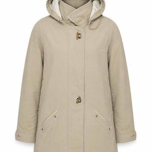 David Barry Women Beige Long Hooded Parka Coat Size 14