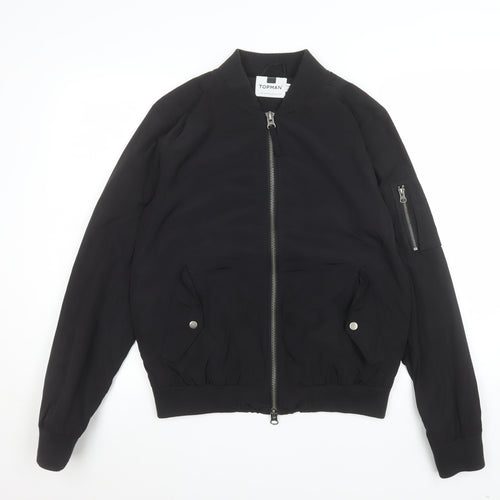 Topman Men's Black Bomber Jacket M Polyester Lined Classic Style