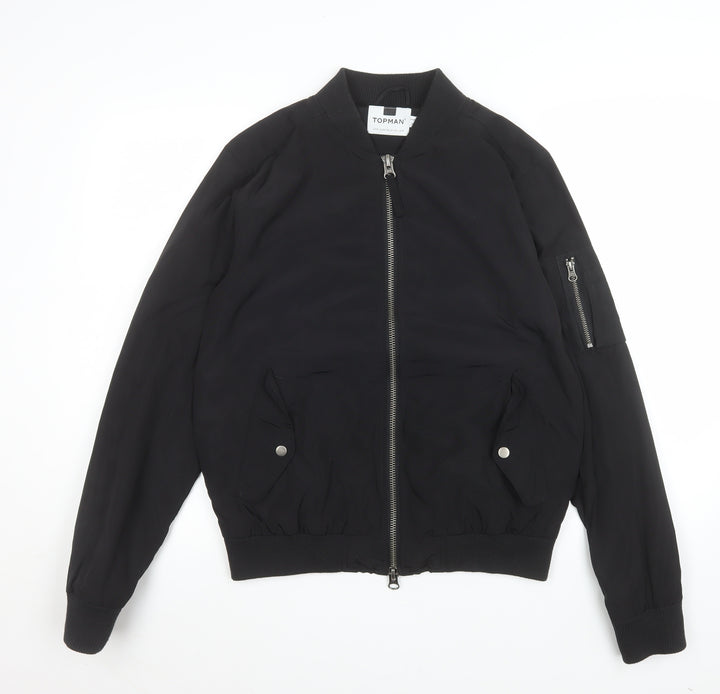 Topman Men's Black Bomber Jacket M Polyester Lined Classic Style