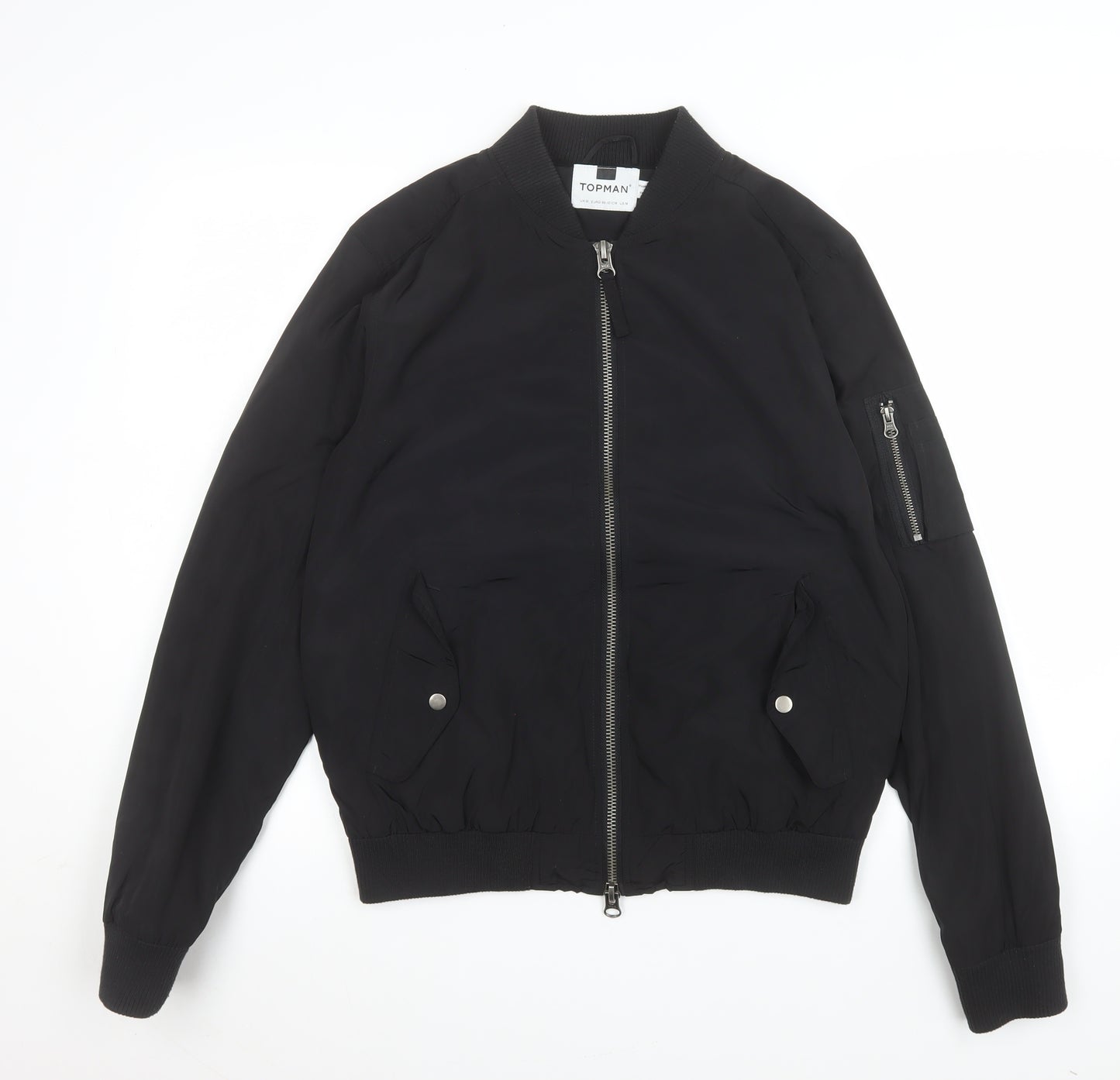 Topman Men's Black Bomber Jacket M Polyester Lined Classic Style