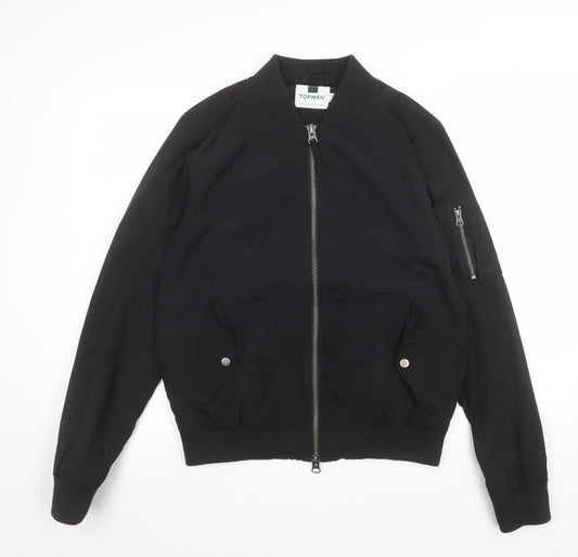 Topman Men's Black Bomber Jacket M Polyester Lined Classic Style