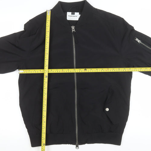 Topman Men's Black Bomber Jacket M Polyester Lined Classic Style