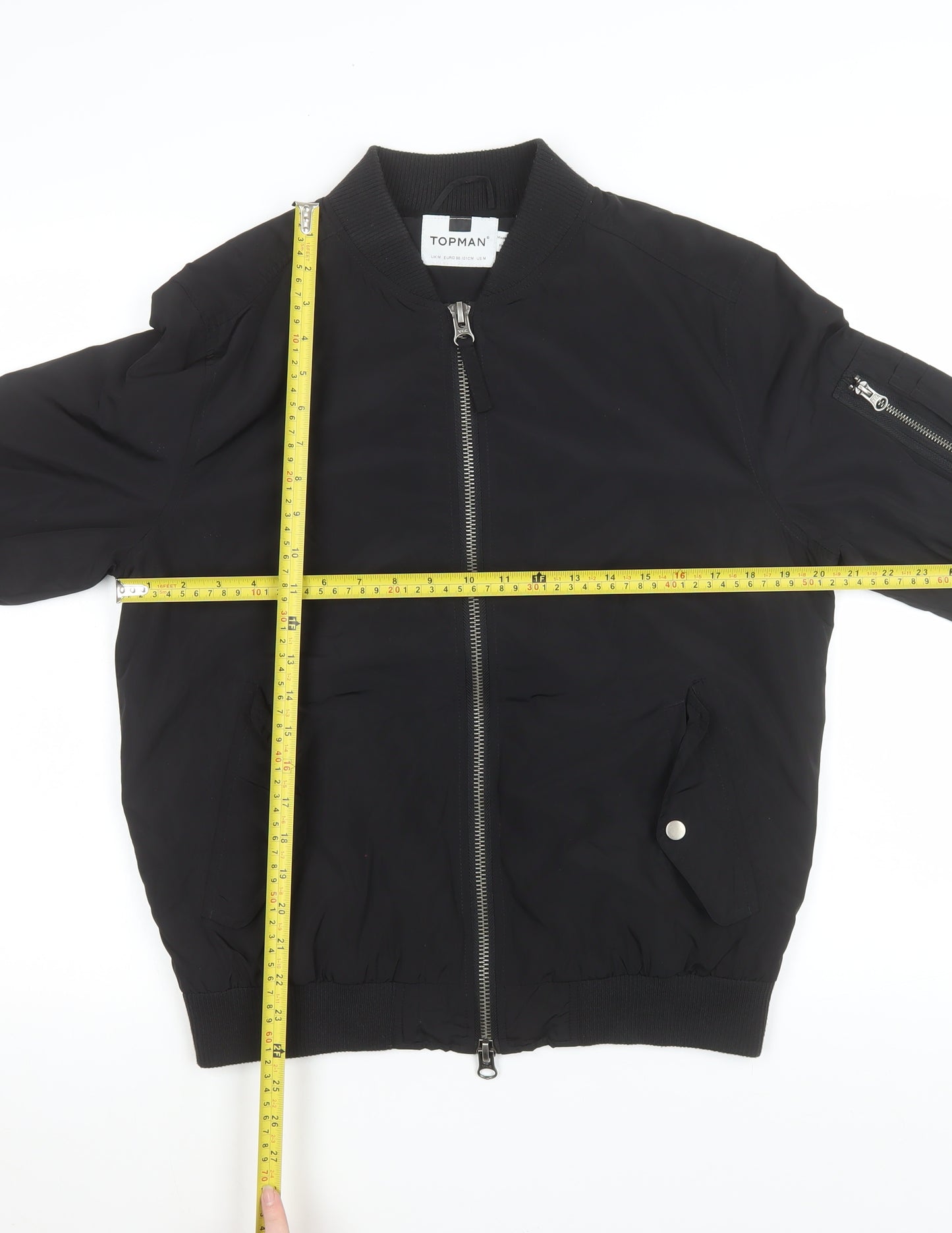 Topman Men's Black Bomber Jacket M Polyester Lined Classic Style