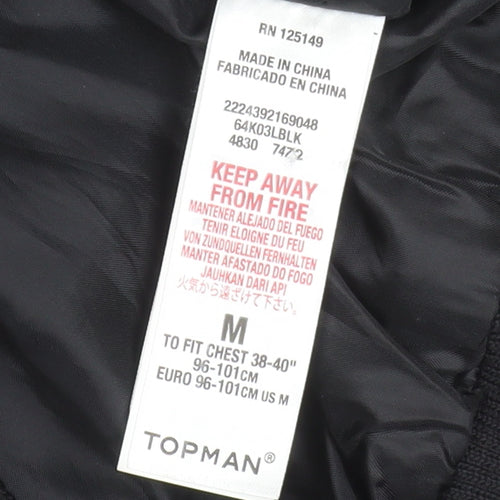 Topman Men's Black Bomber Jacket M Polyester Lined Classic Style