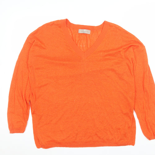 Paul Costelloe Living Orange Linen V-Neck Men's Jumper Size S