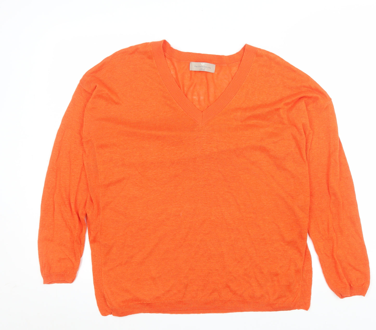 Paul Costelloe Living Orange Linen V-Neck Men's Jumper Size S