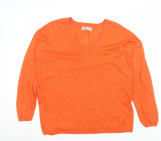 Paul Costelloe Living Orange Linen V-Neck Men's Jumper Size S