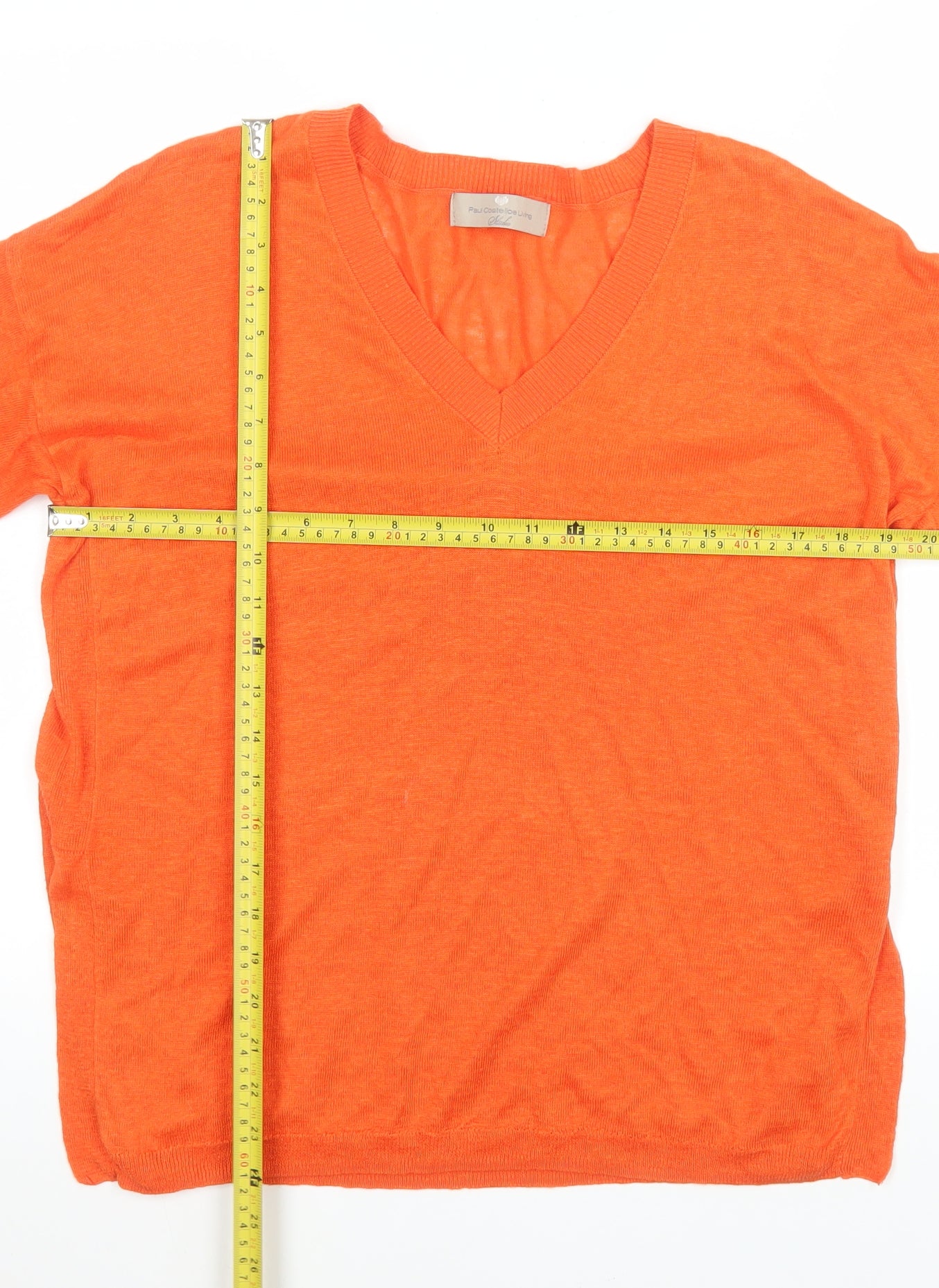 Paul Costelloe Living Orange Linen V-Neck Men's Jumper Size S