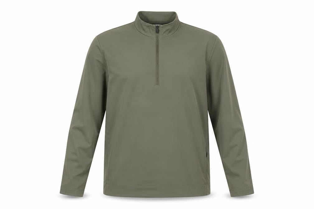 Front view of Reebok Men's Green Softshell 1/4 Zip Sports Jacket, size M