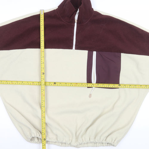 Monki Womens Beige & Brown Colourblock Fleece 1/4 Zip Sweatshirt L