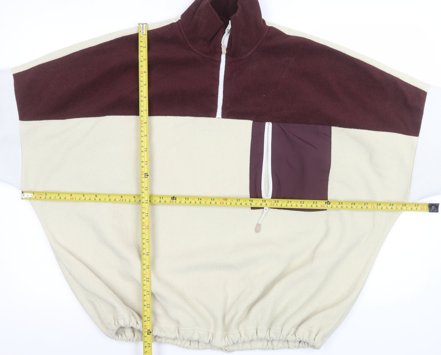 Monki Womens Beige & Brown Colourblock Fleece 1/4 Zip Sweatshirt L