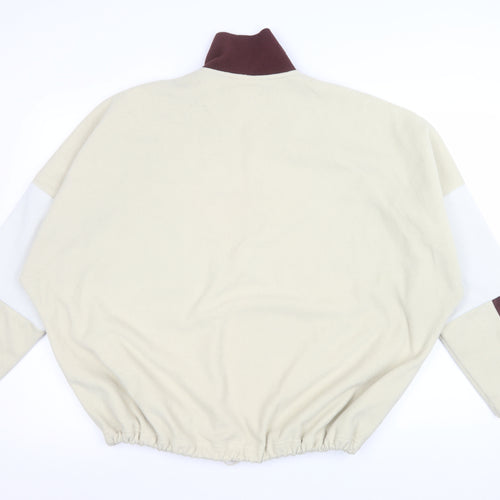 Monki Womens Beige & Brown Colourblock Fleece 1/4 Zip Sweatshirt L
