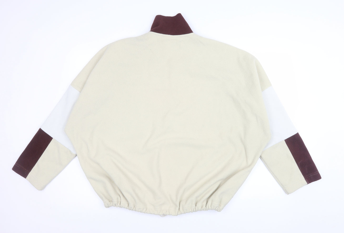 Monki Womens Beige & Brown Colourblock Fleece 1/4 Zip Sweatshirt L