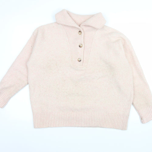 Fat Face Women’s Beige Pink Henley Pullover Jumper UK 16 Wool Blend