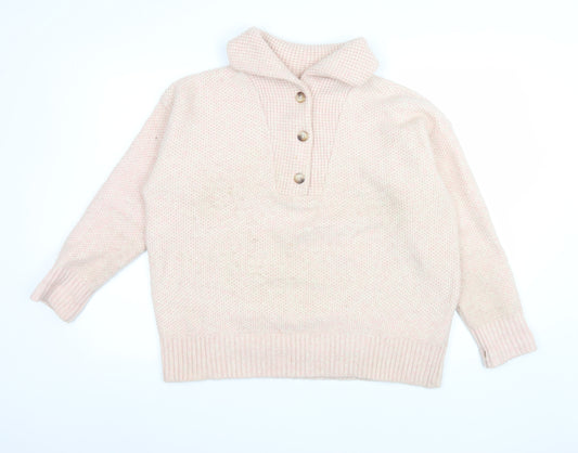 Fat Face Women’s Beige Pink Henley Pullover Jumper UK 16 Wool Blend