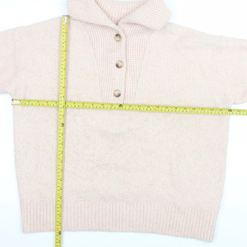 Fat Face Women’s Beige Pink Henley Pullover Jumper UK 16 Wool Blend