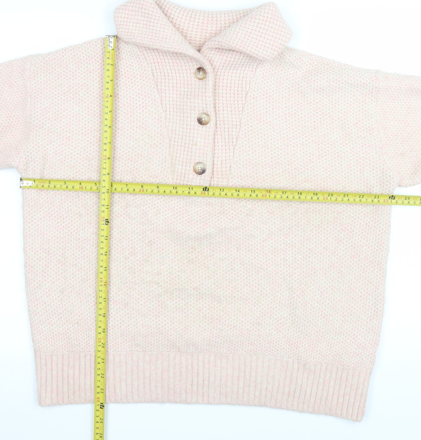 Fat Face Women’s Beige Pink Henley Pullover Jumper UK 16 Wool Blend