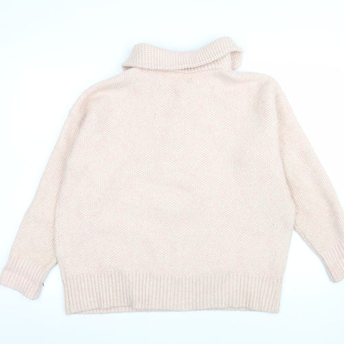 Fat Face Women’s Beige Pink Henley Pullover Jumper UK 16 Wool Blend