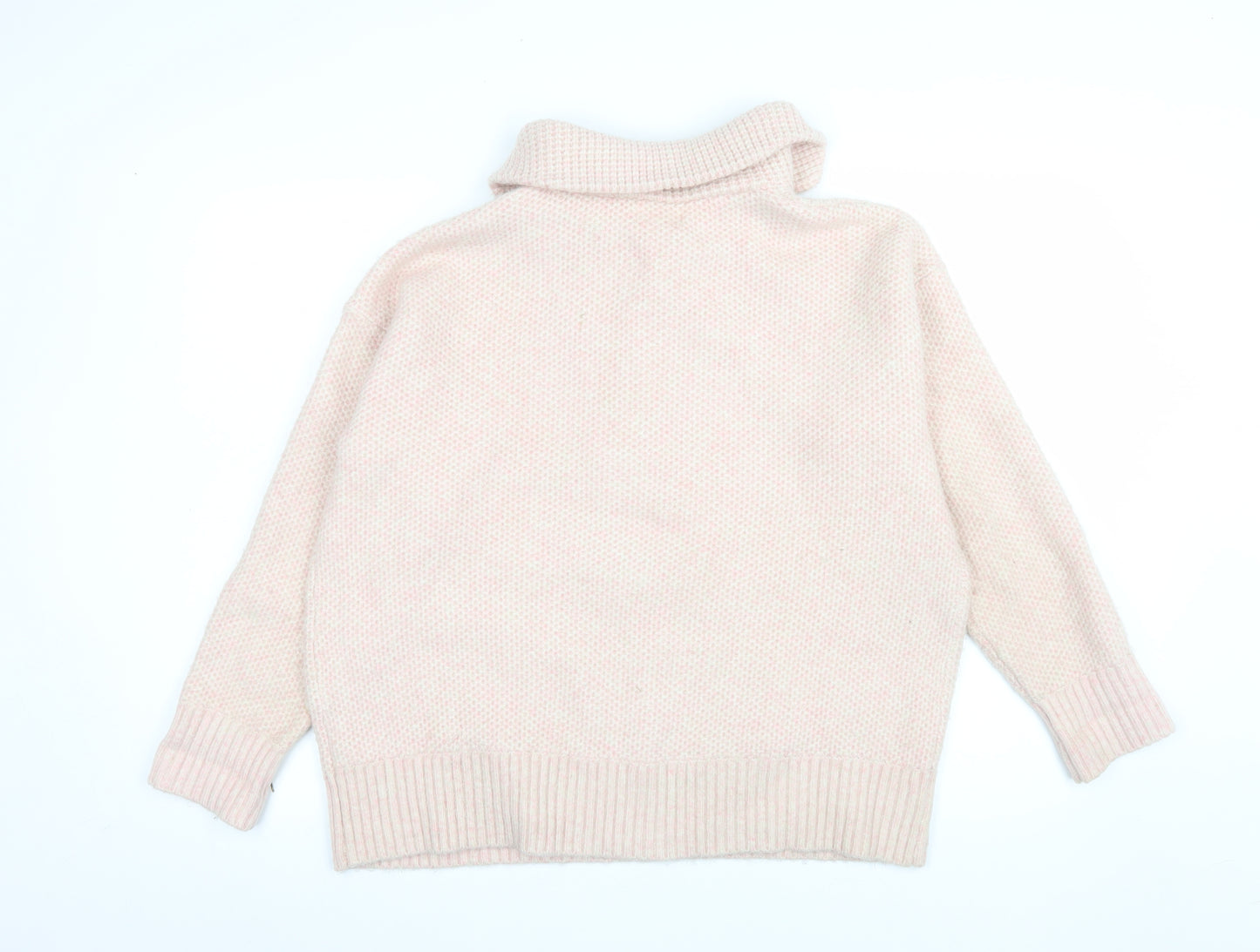 Fat Face Women’s Beige Pink Henley Pullover Jumper UK 16 Wool Blend