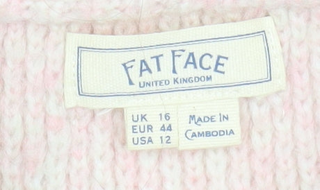 Fat Face Women’s Beige Pink Henley Pullover Jumper UK 16 Wool Blend