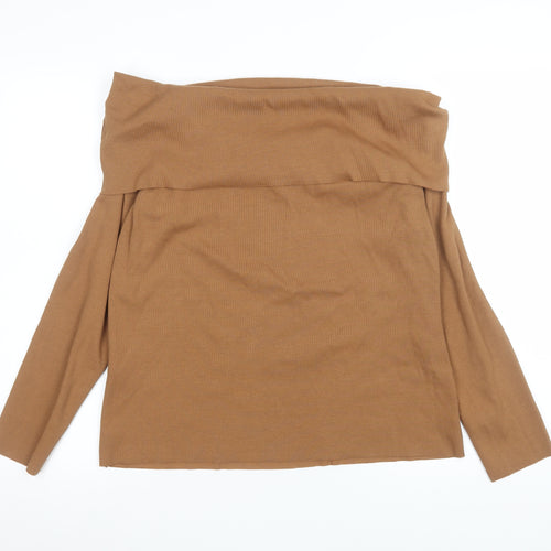 Marks and Spencer Women’s Brown Off Shoulder Long Sleeve Cotton Top Size 20