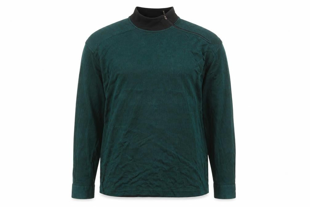 Nogaret Paris Men's Green Ribbed Long Sleeve High Neck Top Size M
